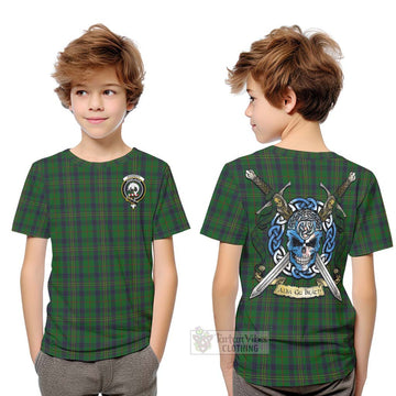 Kennedy Tartan Kid T-Shirt with Family Crest Celtic Skull Style Youth XL Size14 - Tartan Vibes Clothing
