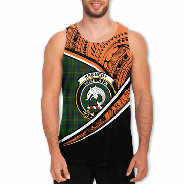 Kennedy Crest Tartan Men's Tank Top with Polynesian Vibes Style - Orange Version