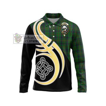 Kennedy Tartan Long Sleeve Polo Shirt with Family Crest and Celtic Symbol Style