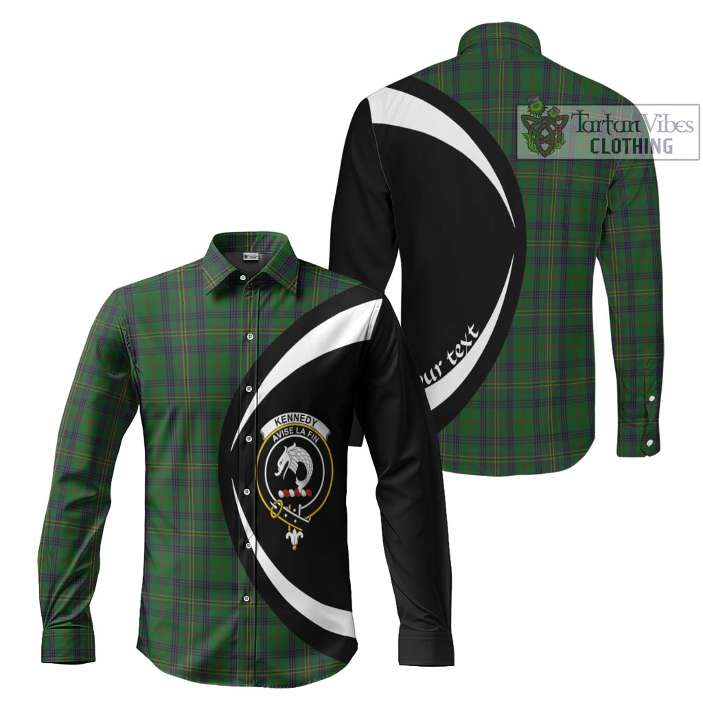 Kennedy Tartan Long Sleeve Button Up with Family Crest Circle Style Men's Shirt S - Tartan Vibes Clothing