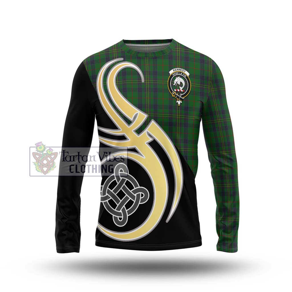 Kennedy Tartan Long Sleeve T-Shirt with Family Crest and Celtic Symbol Style Unisex - Tartan Vibes Clothing