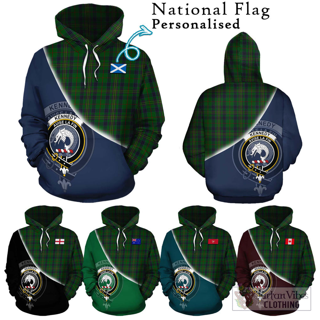 Kennedy Tartan Hoodie with Personalised National Flag and Family Crest Half Style Zip Hoodie - Tartanvibesclothing Shop