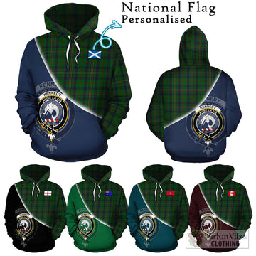 Kennedy Tartan Hoodie with Personalised National Flag and Family Crest Half Style