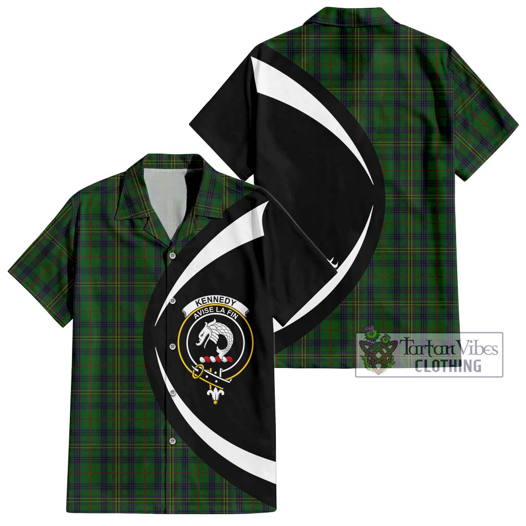 Kennedy Tartan Short Sleeve Button Up with Family Crest Circle Style Kid - Tartan Vibes Clothing