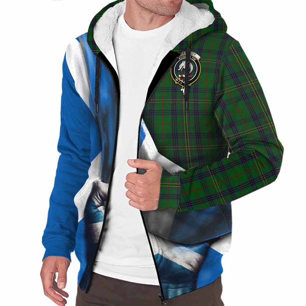 Tartan Vibes Clothing Kennedy Tartan Sherpa Hoodie with Family Crest Scotland Patriotic Style