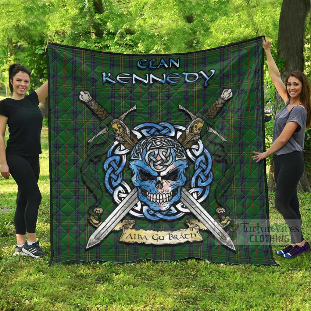 Tartan Vibes Clothing Kennedy Tartan Quilt with Celtic Skull Alba Gu Brath Style