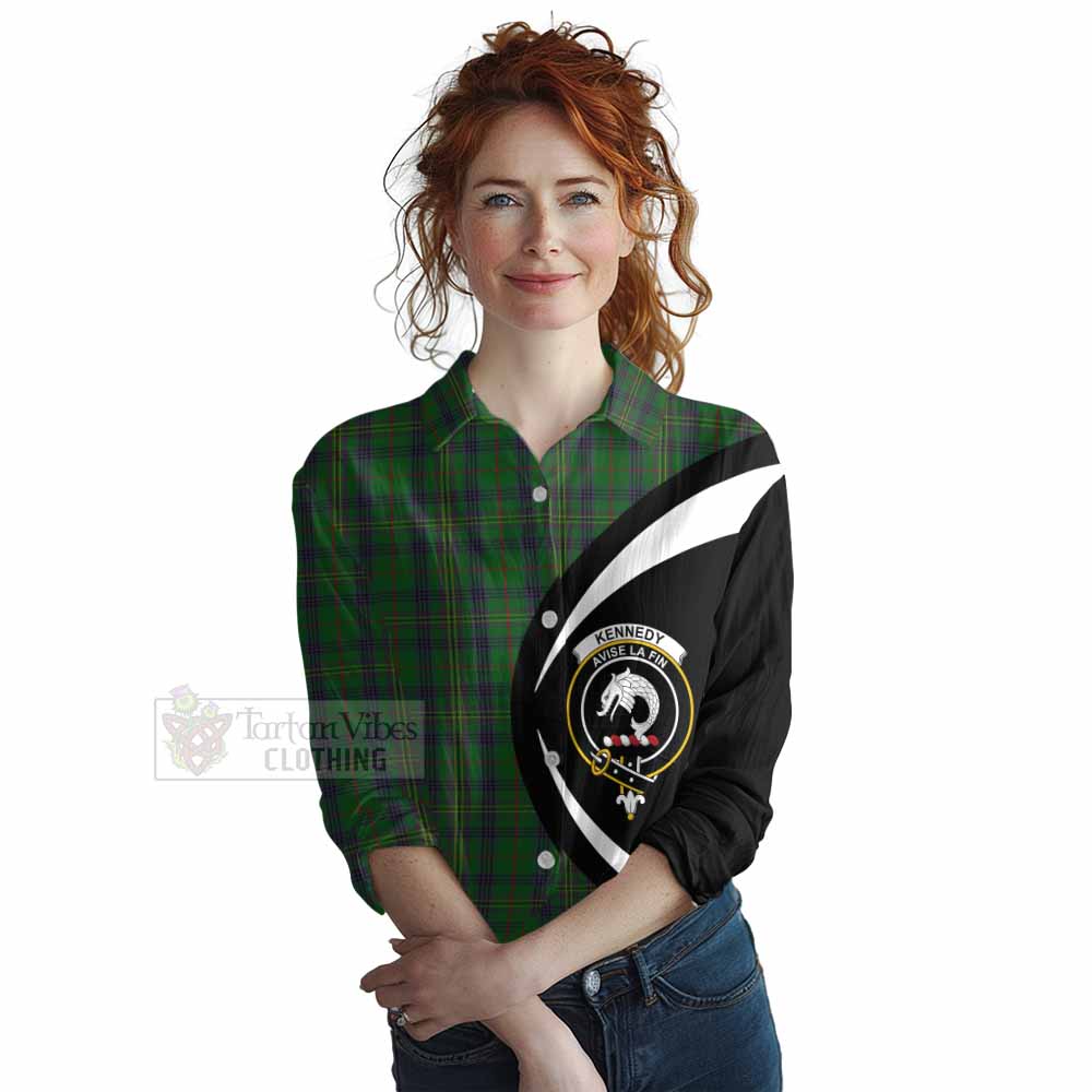 Tartan Vibes Clothing Kennedy Tartan Women's Casual Shirt with Family Crest Circle Style