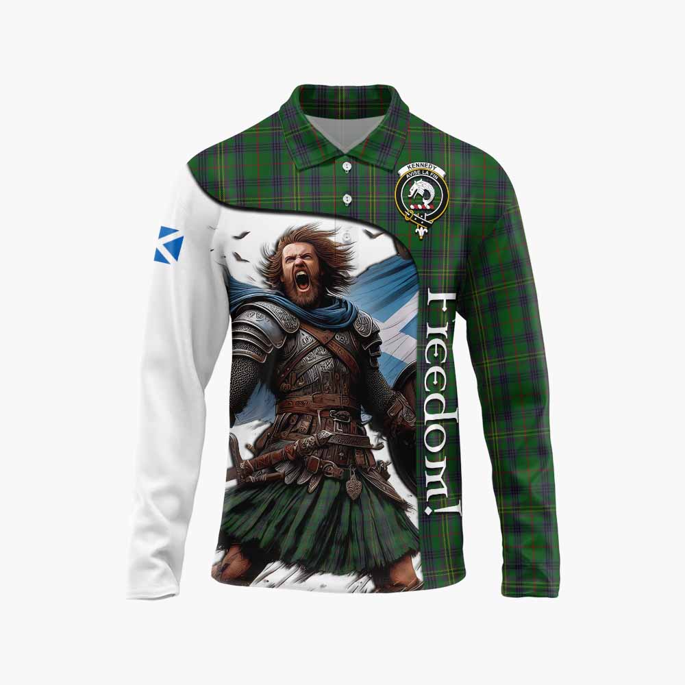 Tartan Vibes Clothing Kennedy Crest Tartan Long Sleeve Polo Shirt Inspired by the Freedom of Scottish Warrior