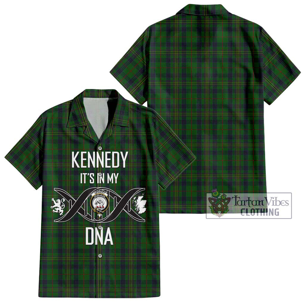 Kennedy Tartan Short Sleeve Button Shirt with Family Crest DNA In Me Style Kid - Tartanvibesclothing Shop