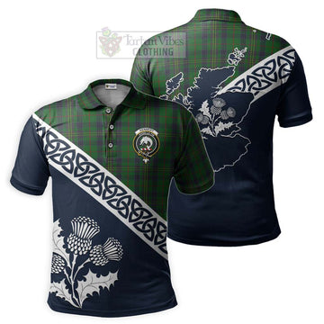 Kennedy Tartan Polo Shirt Featuring Thistle and Scotland Map