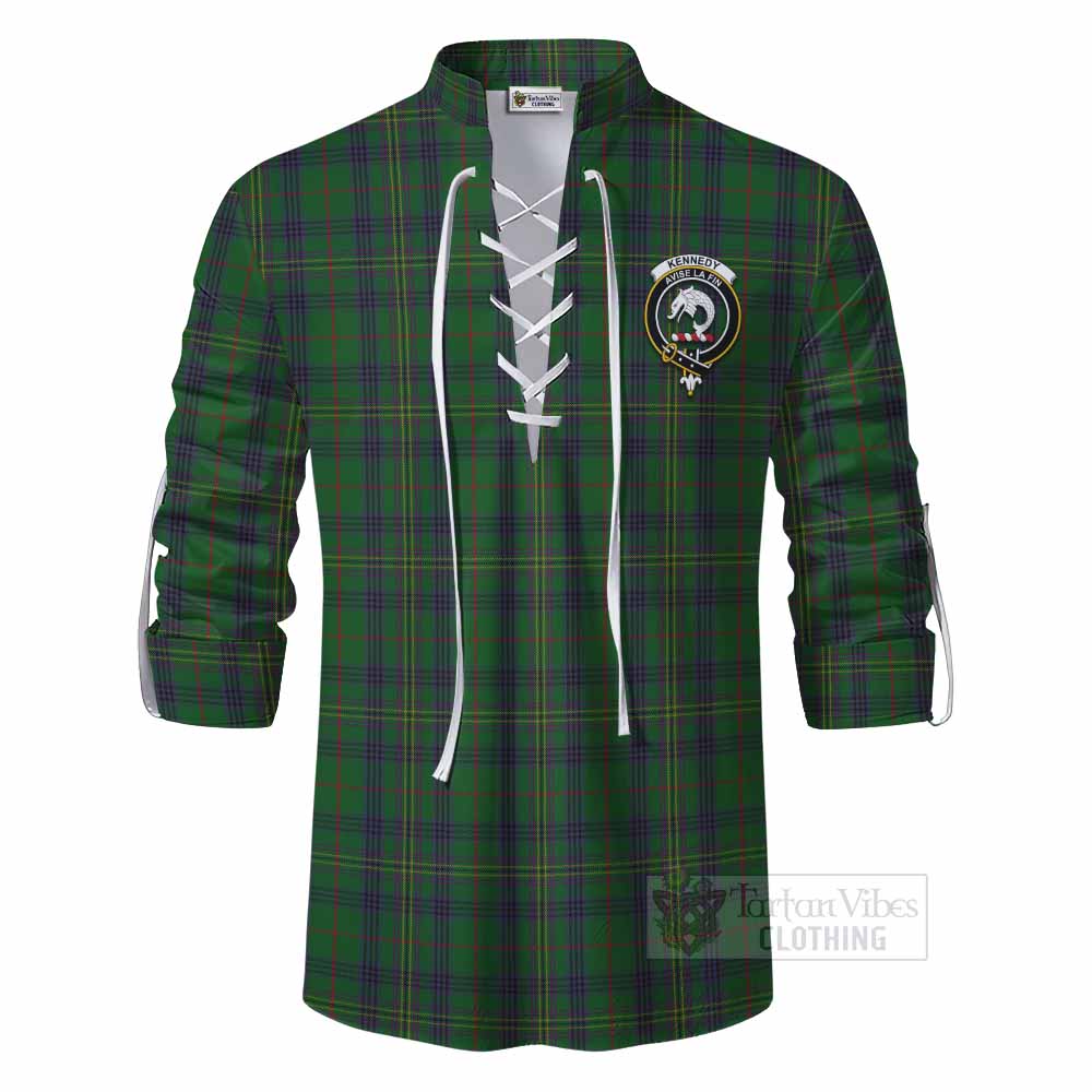 Tartan Vibes Clothing Kennedy Tartan Ghillie Kilt Shirt with Family Crest DNA In Me Style