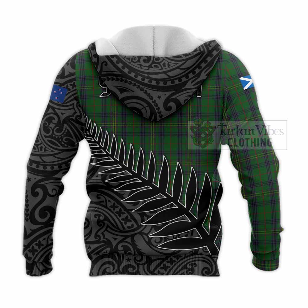 Tartan Vibes Clothing Kennedy Crest Tartan Knitted Hoodie with New Zealand Silver Fern Half Style