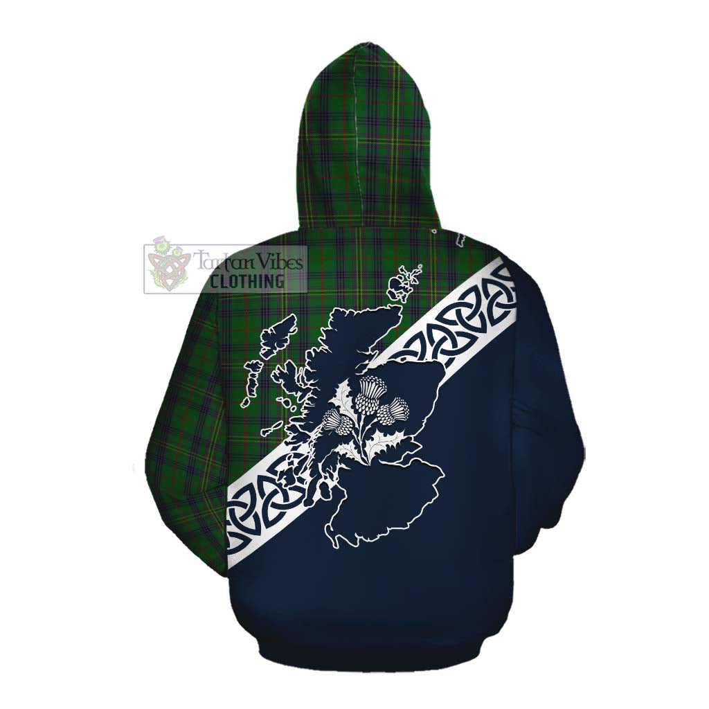 Tartan Vibes Clothing Kennedy Tartan Cotton Hoodie Featuring Thistle and Scotland Map