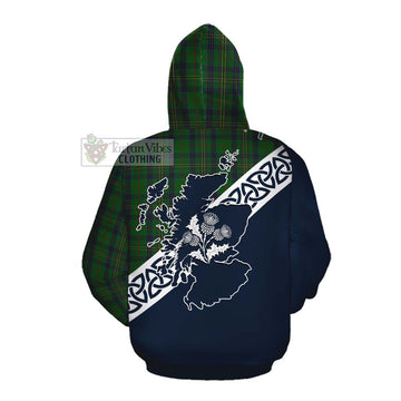 Kennedy Tartan Cotton Hoodie Featuring Thistle and Scotland Map