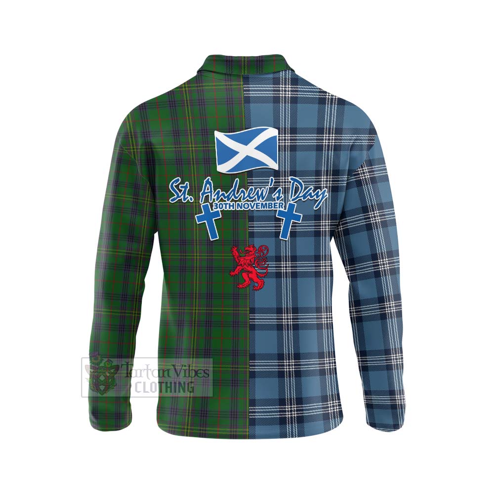 Tartan Vibes Clothing Kennedy Tartan Long Sleeve Polo Shirt Happy St. Andrew's Day Half Tartan Style