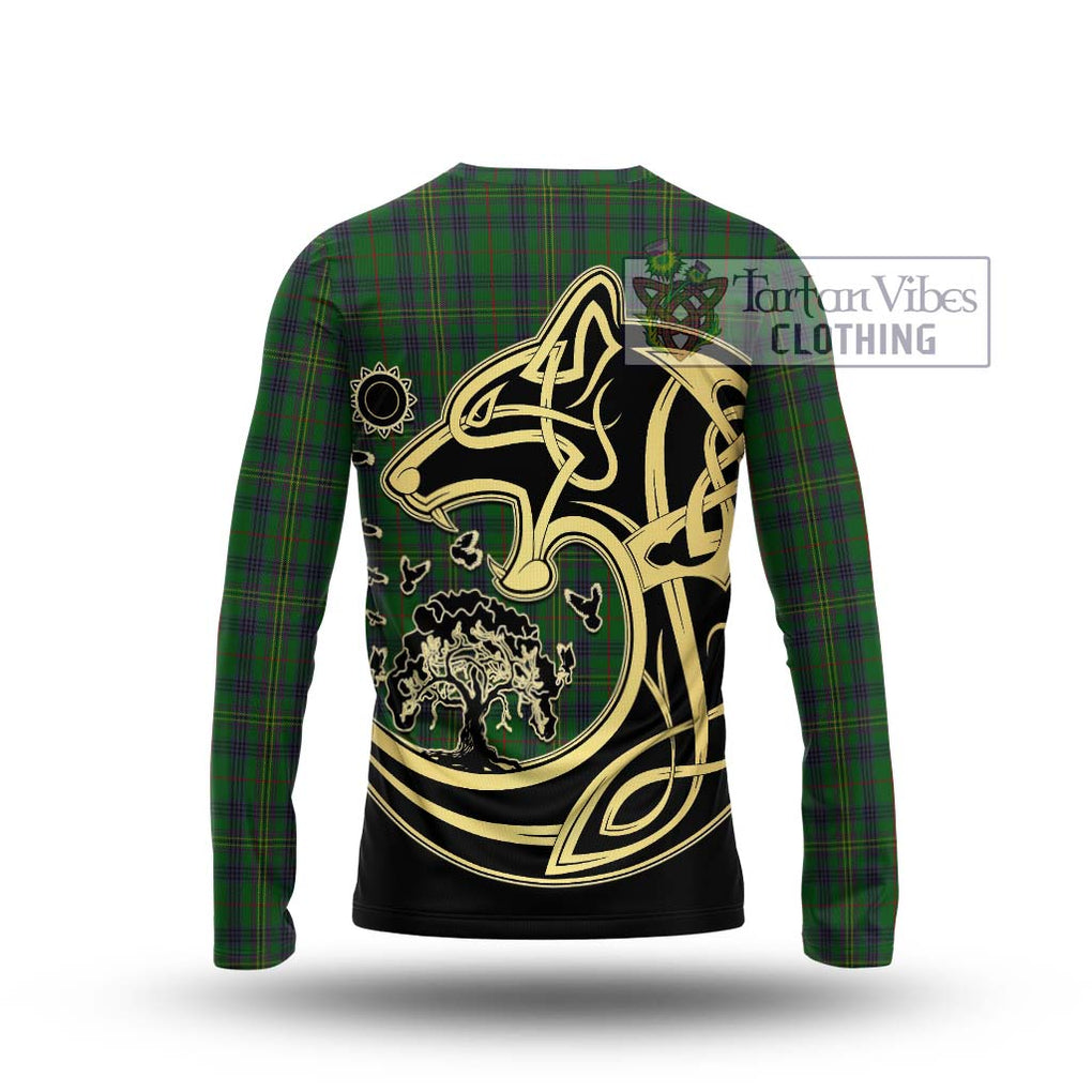 Kennedy Tartan Long Sleeve T-Shirt with Family Crest Celtic Wolf Style - Tartan Vibes Clothing