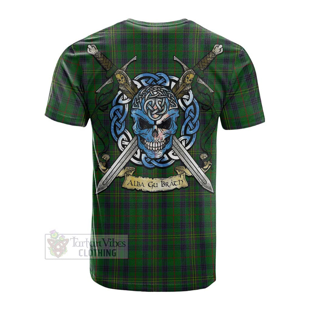 Tartan Vibes Clothing Kennedy Tartan Cotton T-shirt with Family Crest Celtic Skull Style