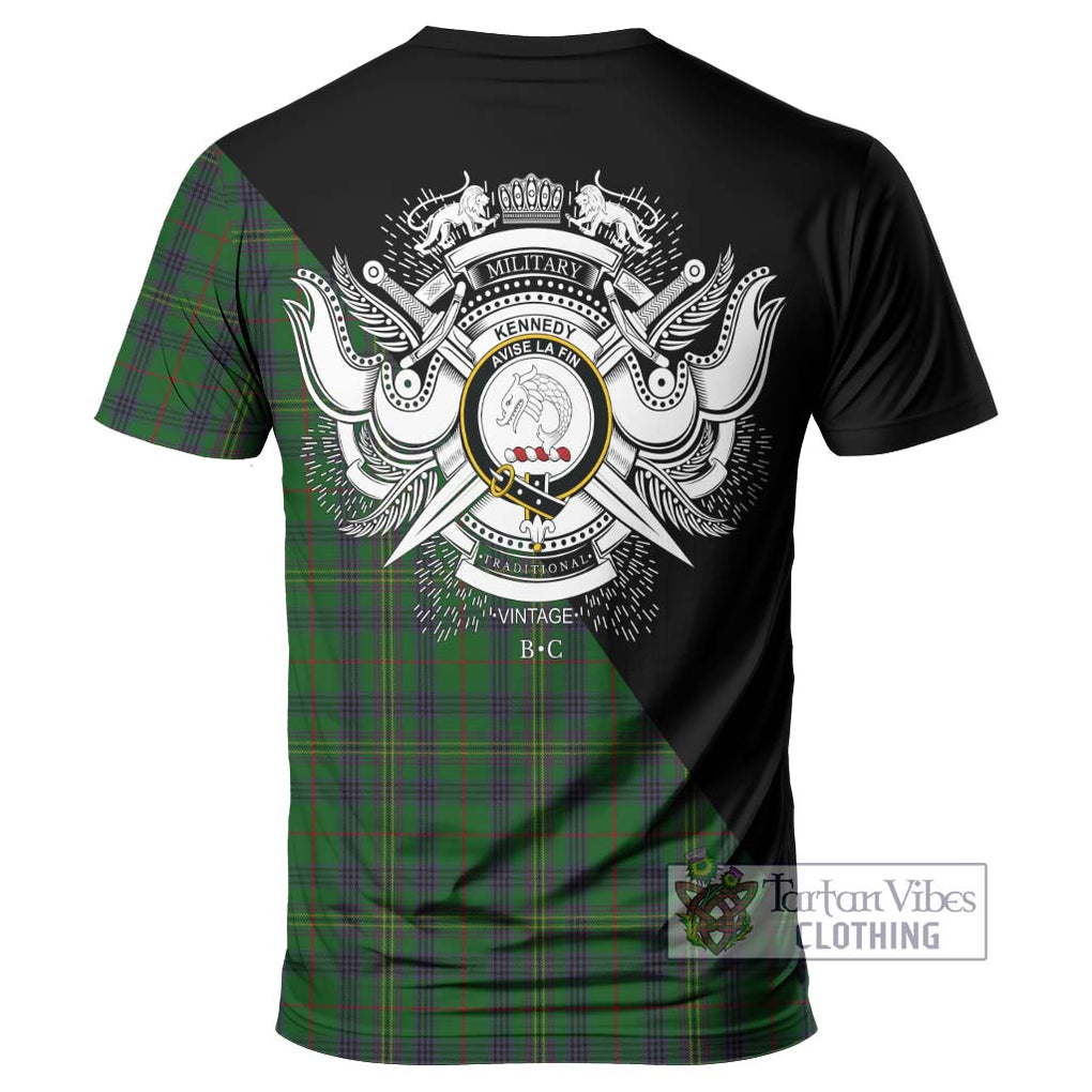 Kennedy Tartan T-Shirt with Family Crest and Military Logo Style - Tartanvibesclothing Shop