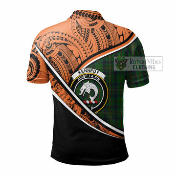 Kennedy Crest Tartan Polo Shirt with Polynesian Vibes Style - Orange Version