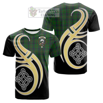 Kennedy Tartan Cotton T-shirt with Family Crest and Celtic Symbol Style