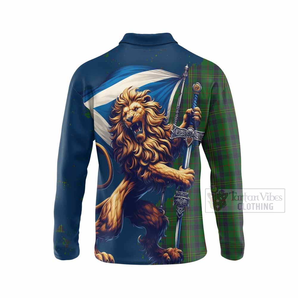 Tartan Vibes Clothing Kennedy Tartan Family Crest Long Sleeve Polo Shirt with Scottish Majestic Lion