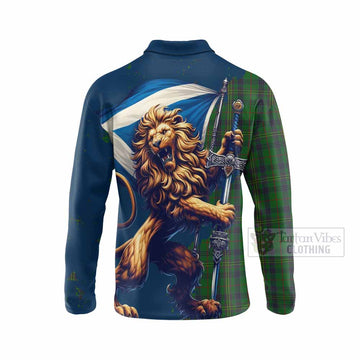 Kennedy Tartan Family Crest Long Sleeve Polo Shirt with Scottish Majestic Lion