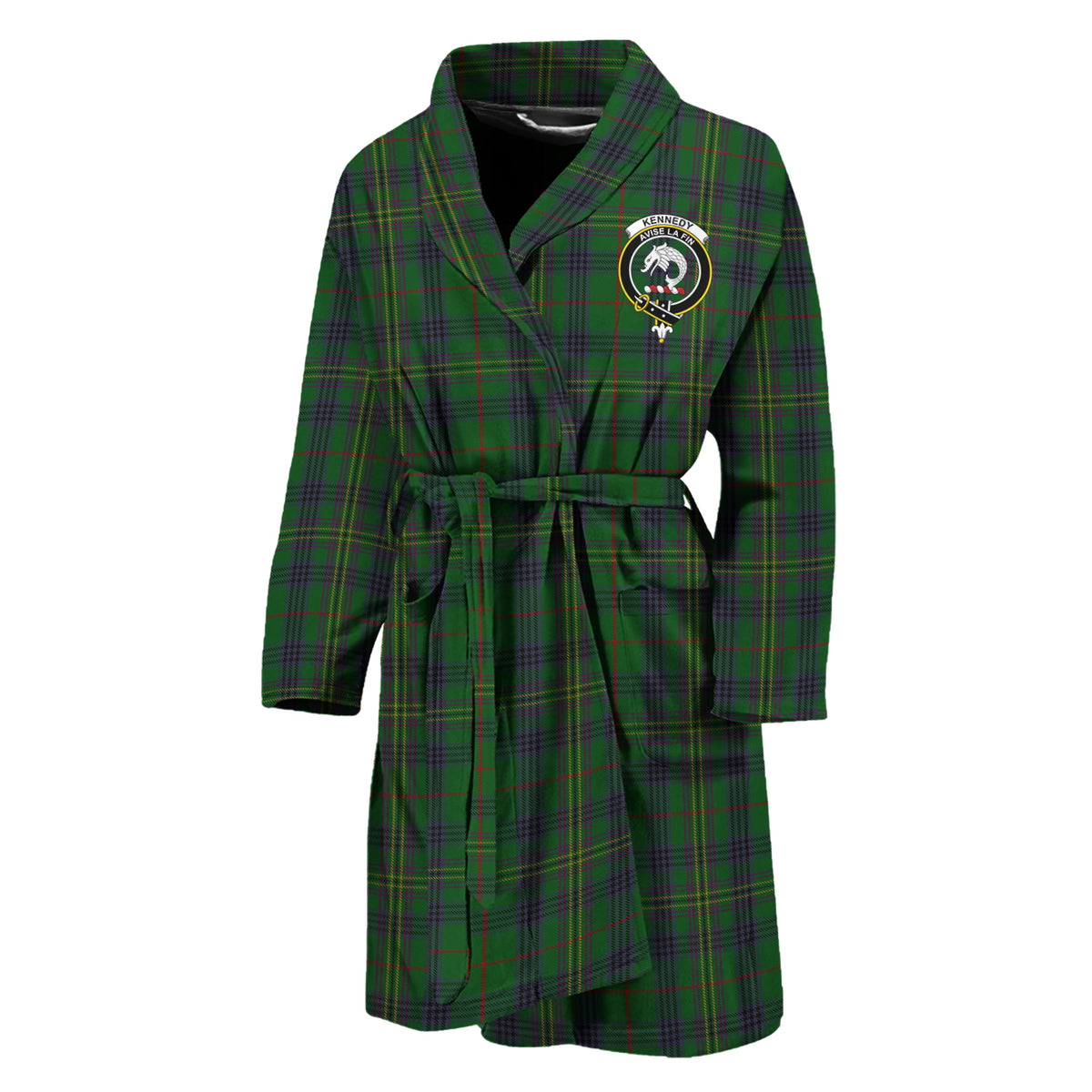 Kennedy Tartan Bathrobe with Family Crest Unisex M - Tartan Vibes Clothing