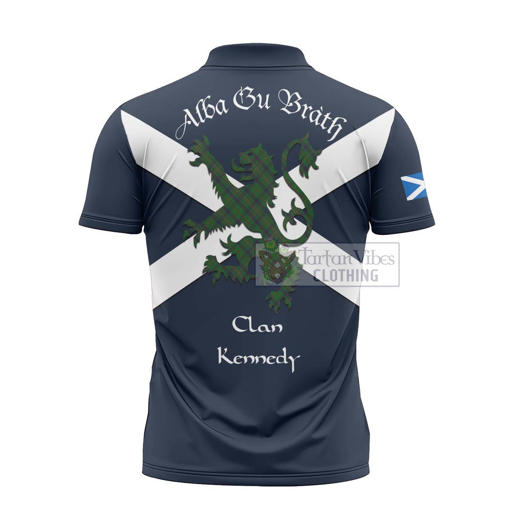 Tartan Vibes Clothing Kennedy Tartan Lion Rampant Zipper Polo Shirt – Proudly Display Your Heritage with Alba Gu Brath and Clan Name