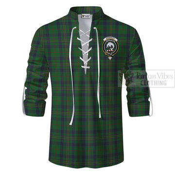 Kennedy Tartan Ghillie Kilt Shirt with Family Crest Celtic Skull Style