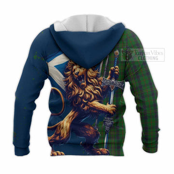 Kennedy Tartan Family Crest Knitted Hoodie with Scottish Majestic Lion