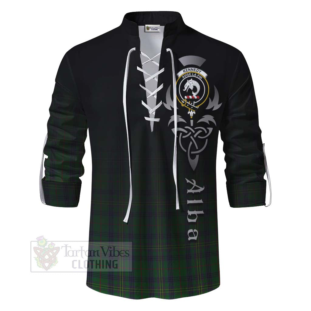 Tartan Vibes Clothing Kennedy Tartan Ghillie Kilt Shirt Featuring Alba Gu Brath Family Crest Celtic Inspired