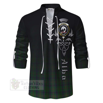 Kennedy Tartan Ghillie Kilt Shirt Featuring Alba Gu Brath Family Crest Celtic Inspired