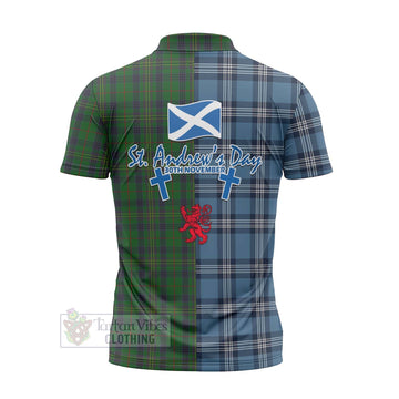 Kennedy Tartan Zipper Polo Shirt Happy St. Andrew's Day Half Tartan Style