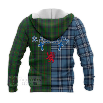 Kennedy Tartan Knitted Hoodie Happy St. Andrew's Day Half Tartan Style