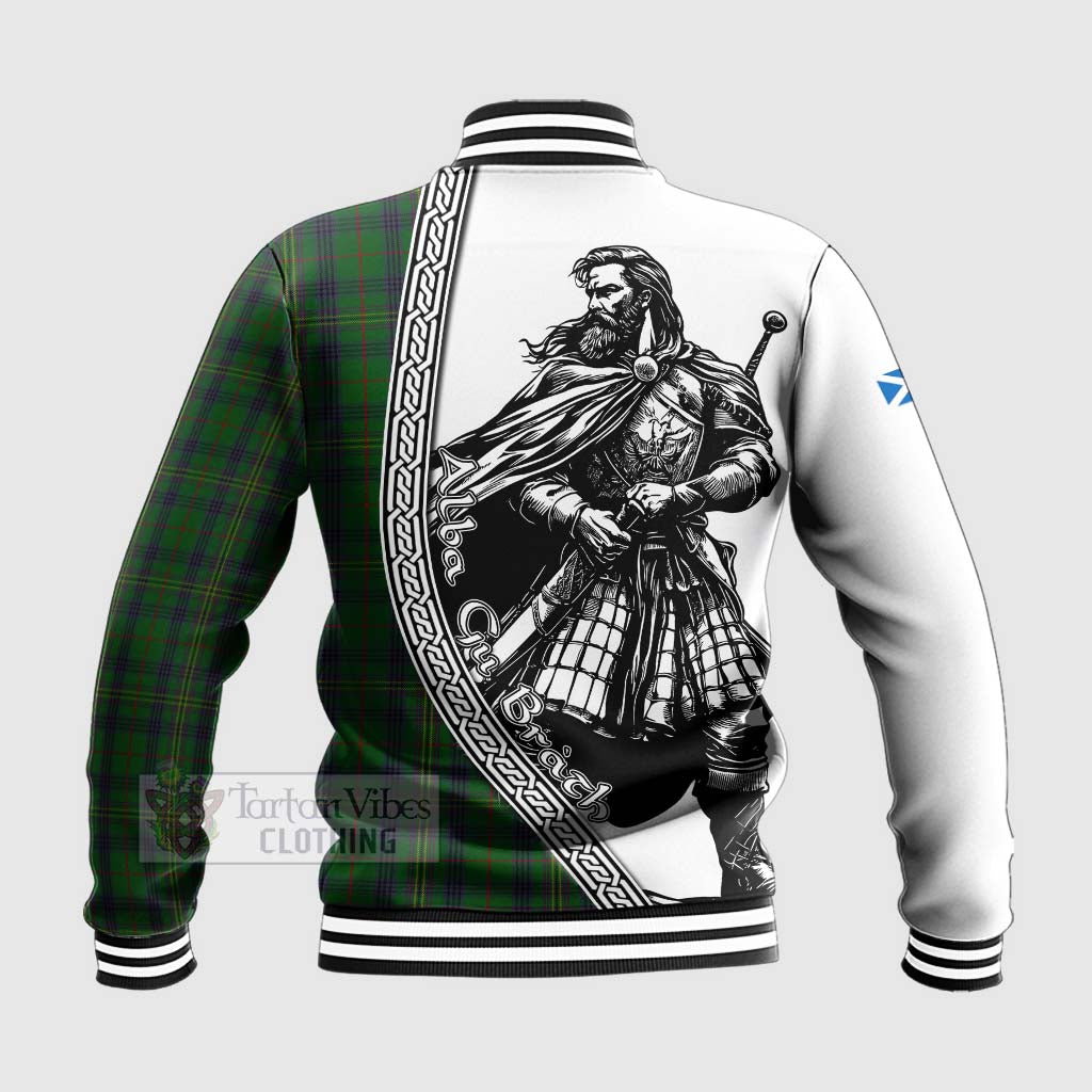 Tartan Vibes Clothing Kennedy Tartan Clan Crest Baseball Jacket with Highlander Warrior Celtic Style