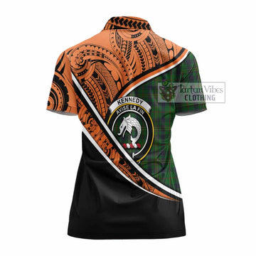 Kennedy Crest Tartan Women's Polo Shirt with Polynesian Vibes Style - Orange Version