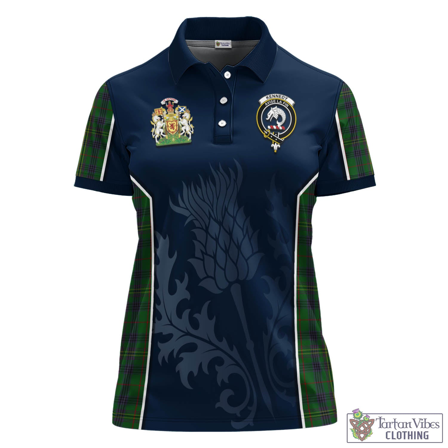 Tartan Vibes Clothing Kennedy Tartan Women's Polo Shirt with Family Crest and Scottish Thistle Vibes Sport Style