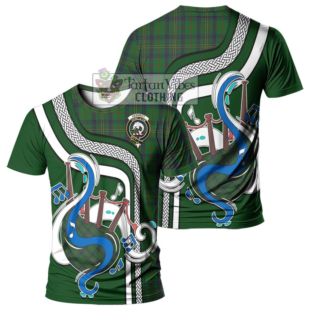 Kennedy Tartan T-Shirt with Epic Bagpipe Style - Tartanvibesclothing Shop