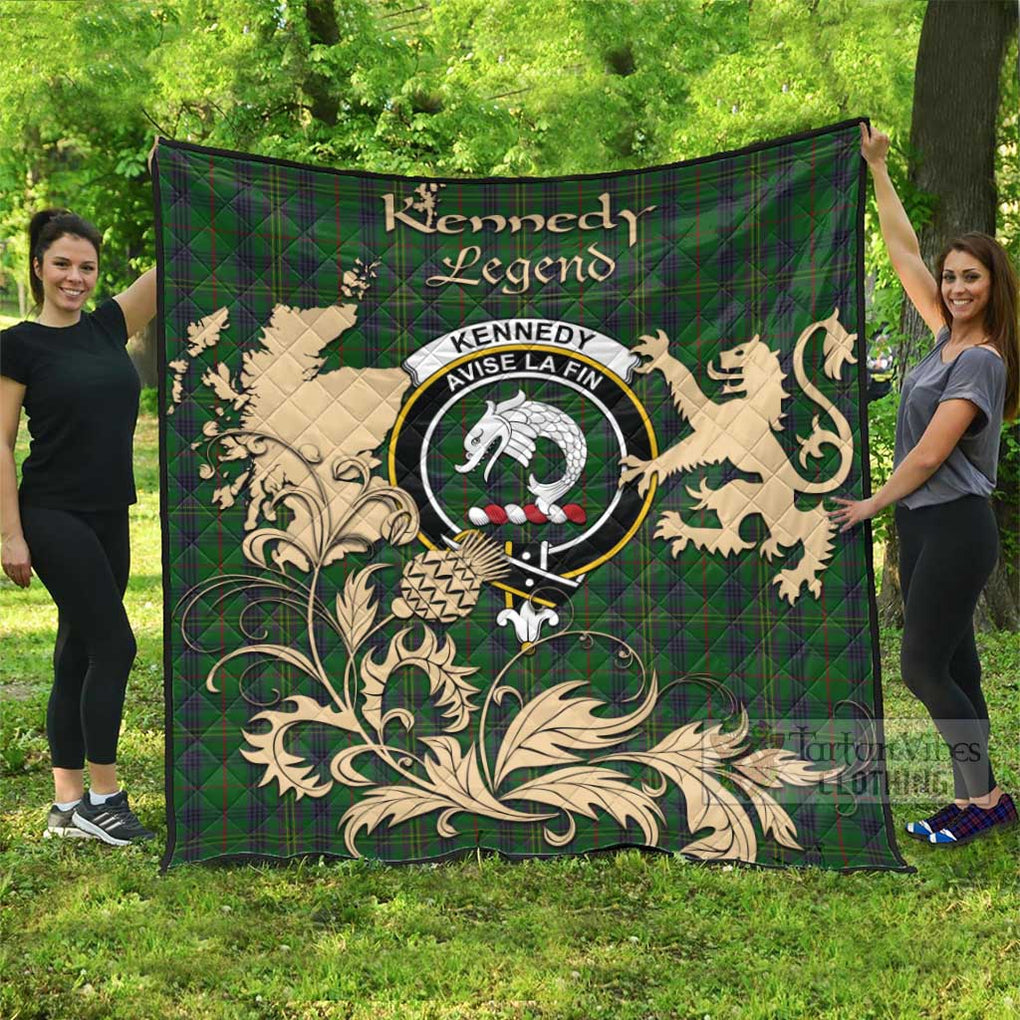 Tartan Vibes Clothing Kennedy Tartan Quilt with Family Crest and Scottish Symbol Style