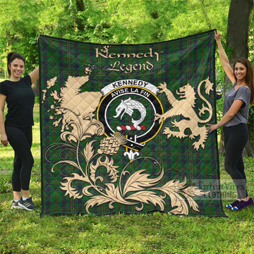 Kennedy Tartan Quilt with Family Crest and Scottish Symbol Style