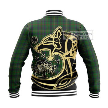 Kennedy Tartan Baseball Jacket with Family Crest Celtic Wolf Style