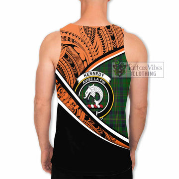 Kennedy Crest Tartan Men's Tank Top with Polynesian Vibes Style - Orange Version