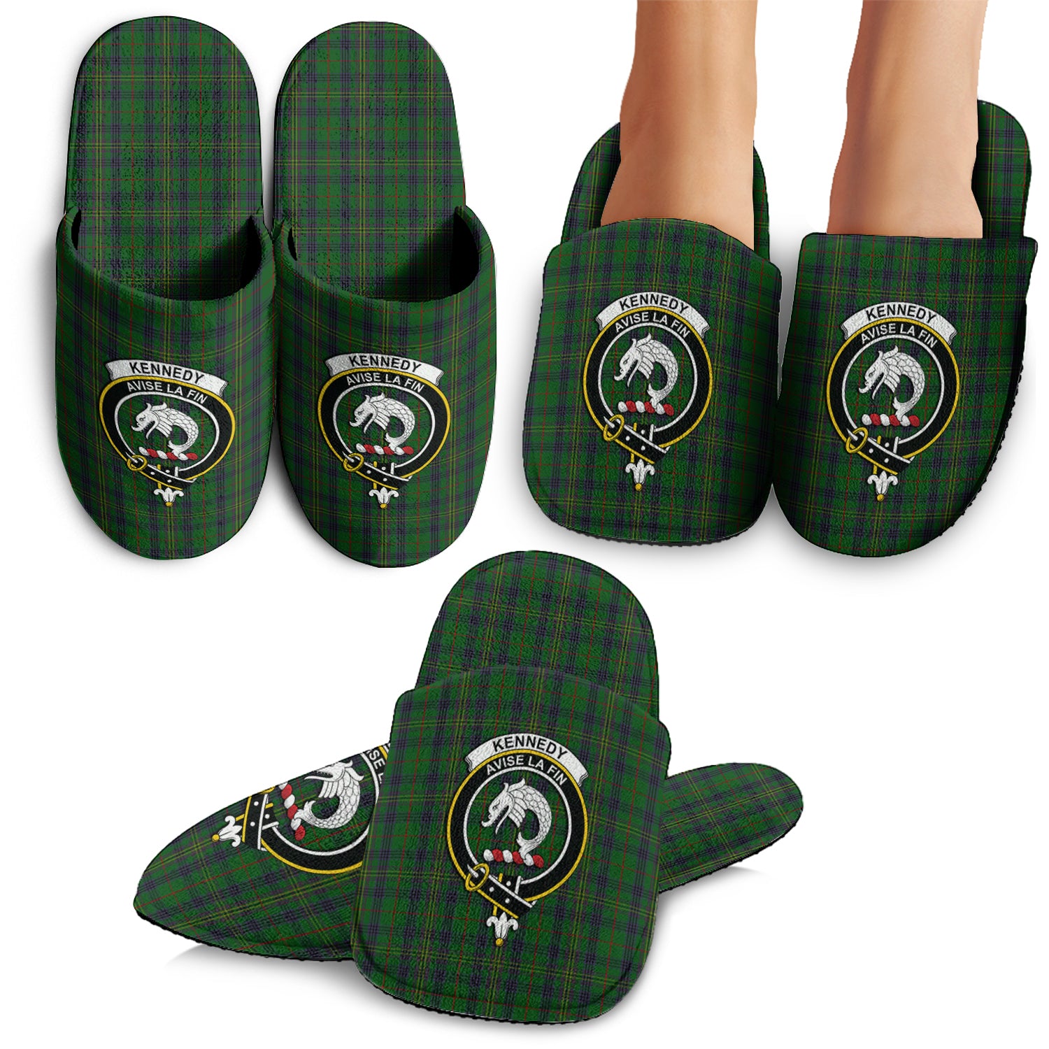 Kennedy Tartan Home Slippers with Family Crest - Tartanvibesclothing