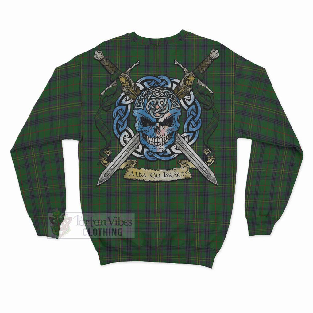 Tartan Vibes Clothing Kennedy Tartan Sweatshirt with Family Crest Celtic Skull Style