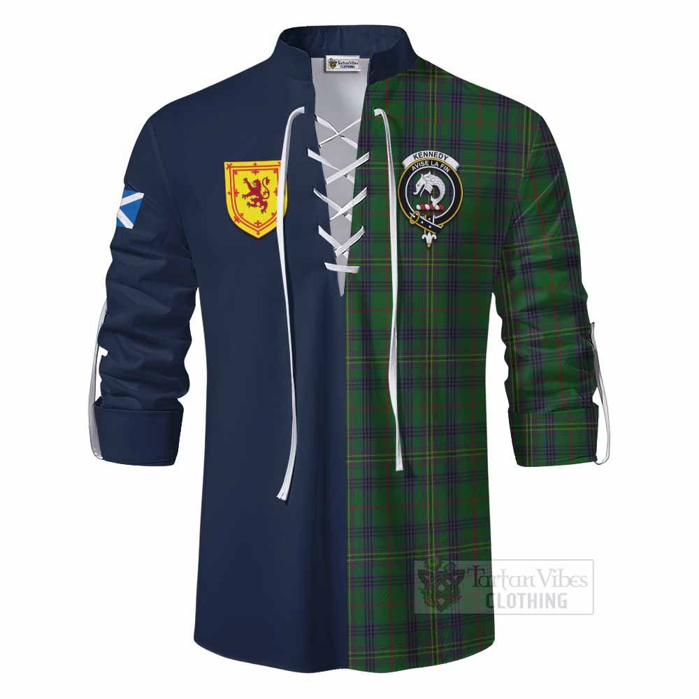 Kennedy Tartan Ghillie Kilt Shirt Alba with Scottish Lion Royal Arm Half Style