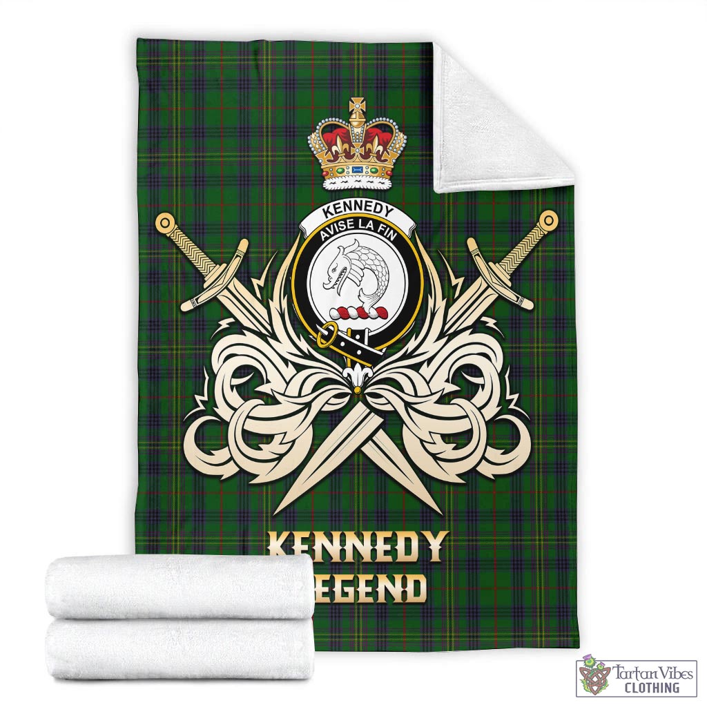 Tartan Vibes Clothing Kennedy Tartan Blanket with Clan Crest and the Golden Sword of Courageous Legacy