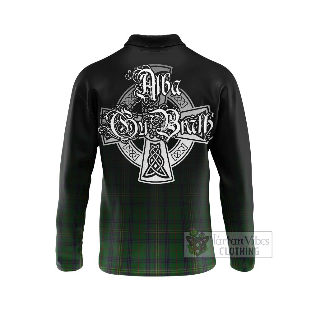 Tartan Vibes Clothing Kennedy Tartan Long Sleeve Polo Shirt Featuring Alba Gu Brath Family Crest Celtic Inspired