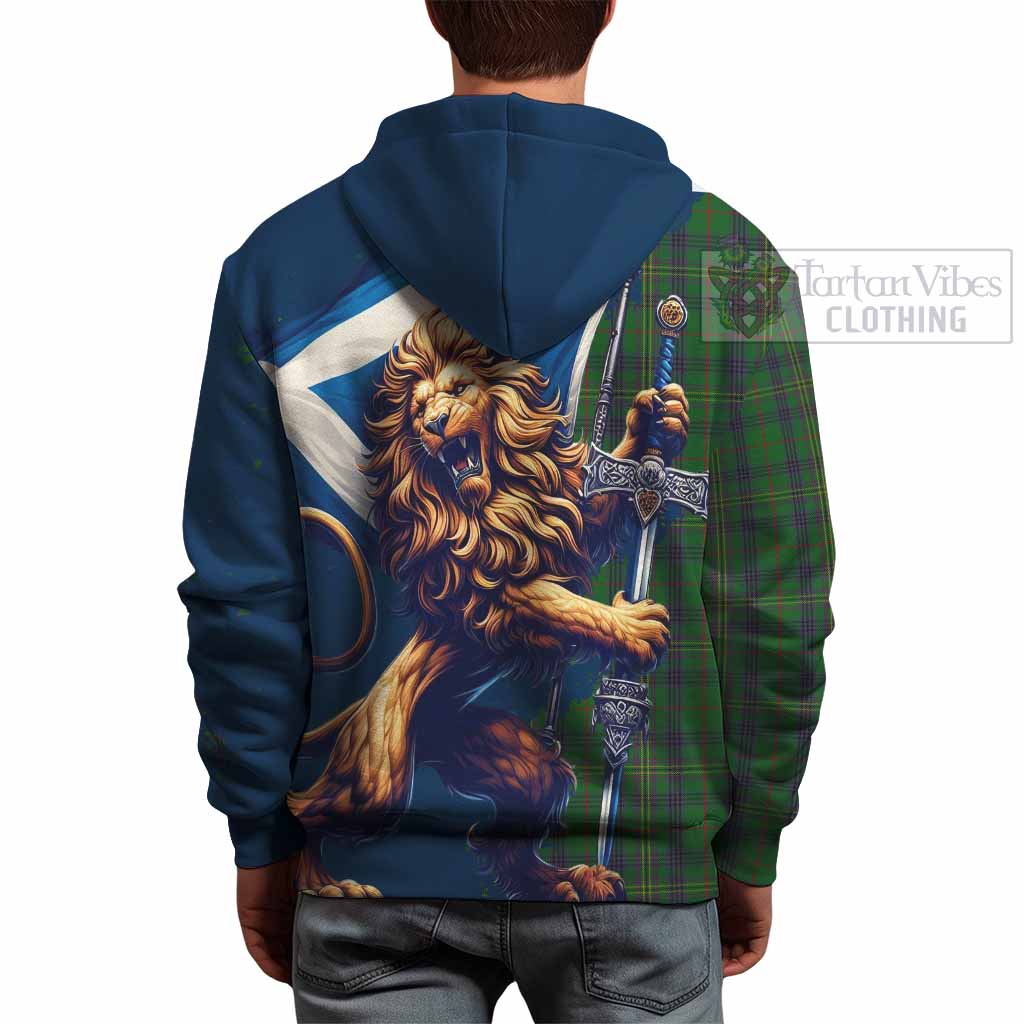 Tartan Vibes Clothing Kennedy Tartan Family Crest Hoodie with Scottish Majestic Lion