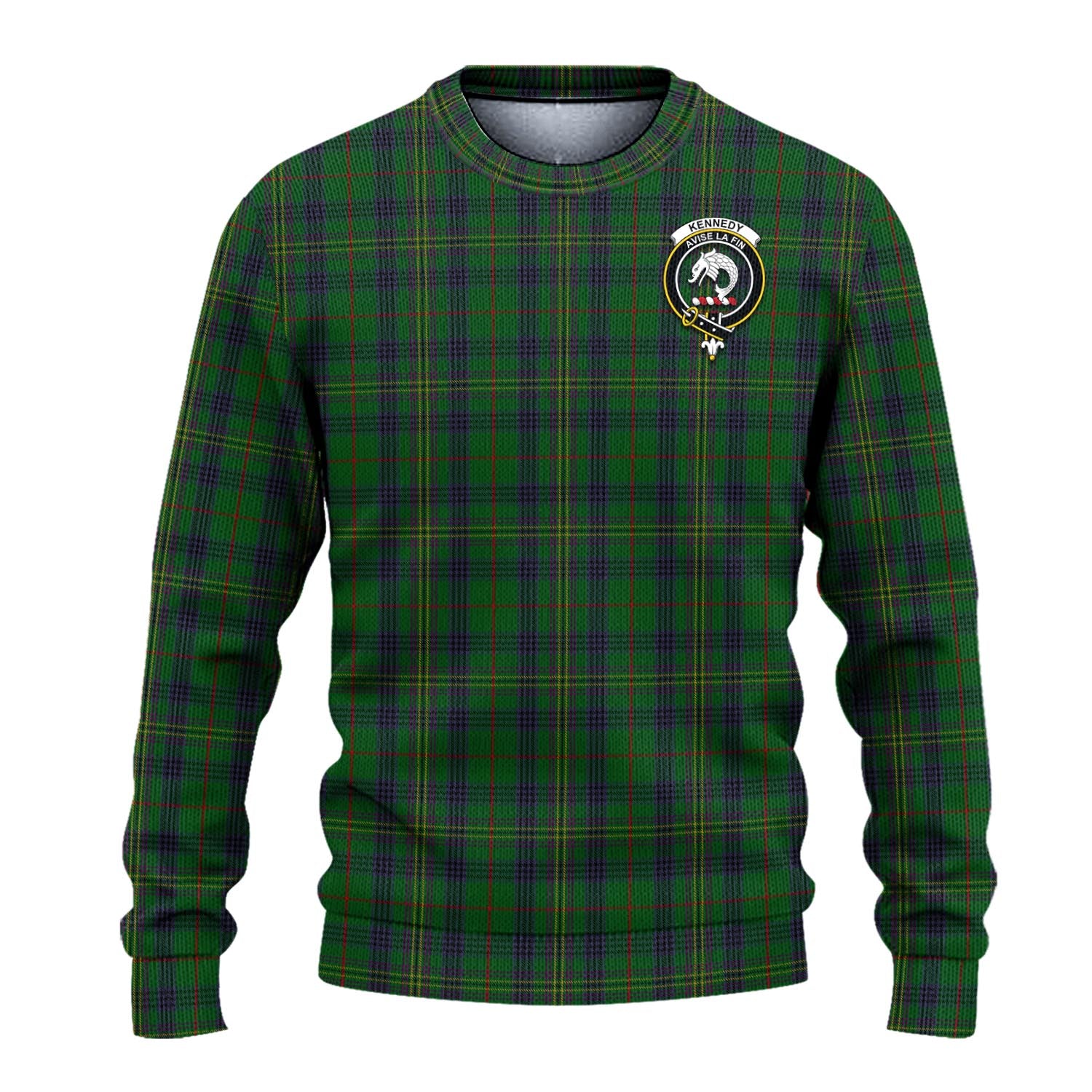 Kennedy Tartan Knitted Sweater with Family Crest - Tartanvibesclothing