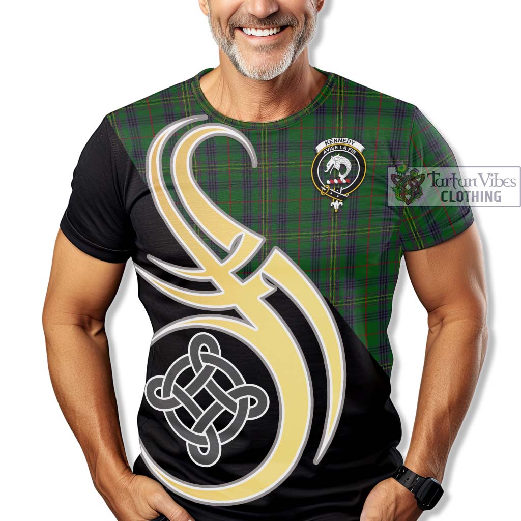 Tartan Vibes Clothing Kennedy Tartan T-Shirt with Family Crest and Celtic Symbol Style